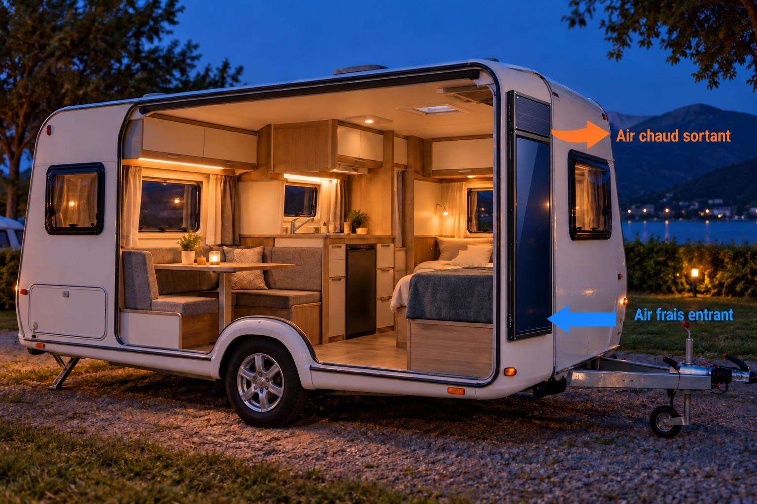 Caravane ventilée pendant une nuit d’été