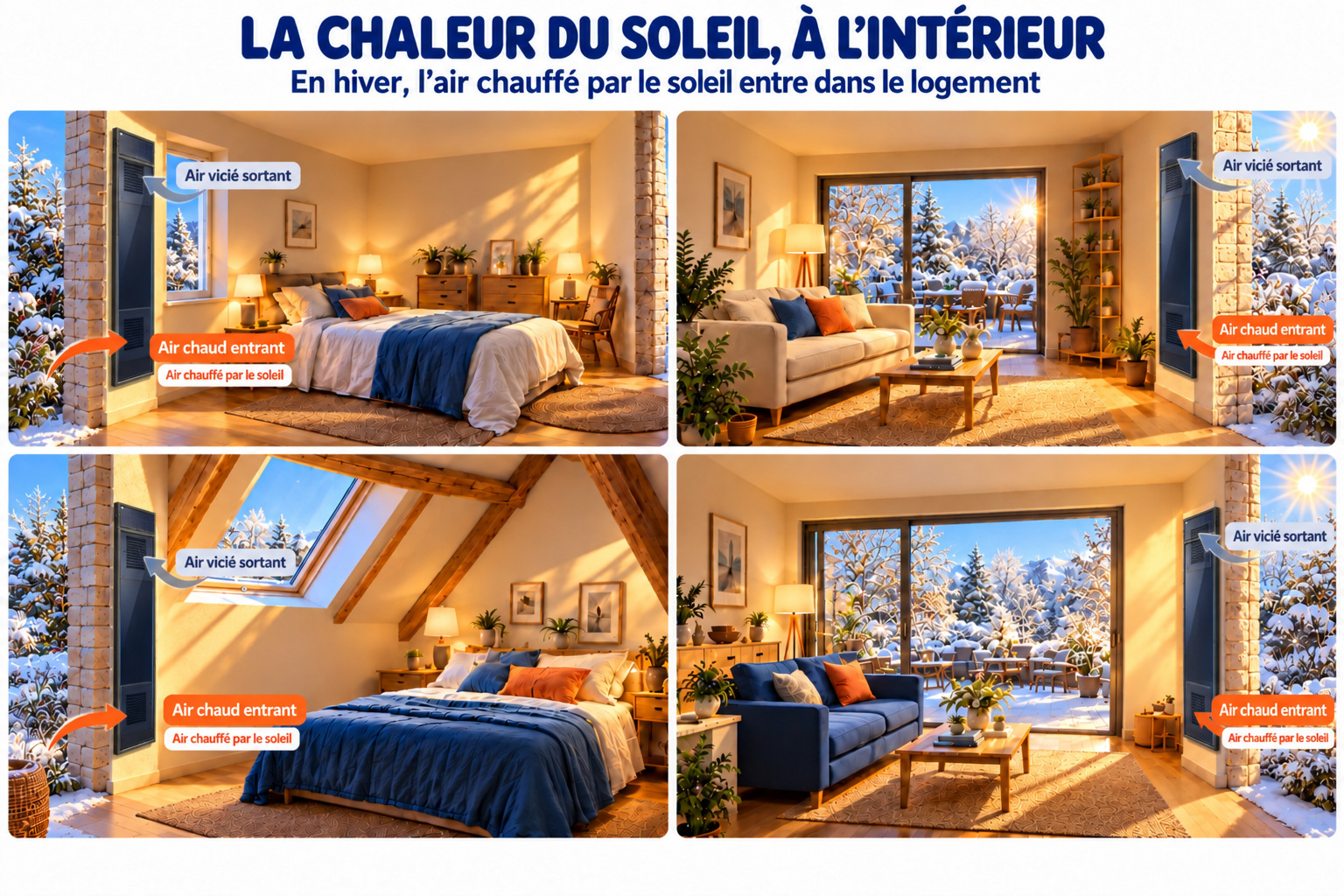 Air solaire renouvelé dans plusieurs pièces