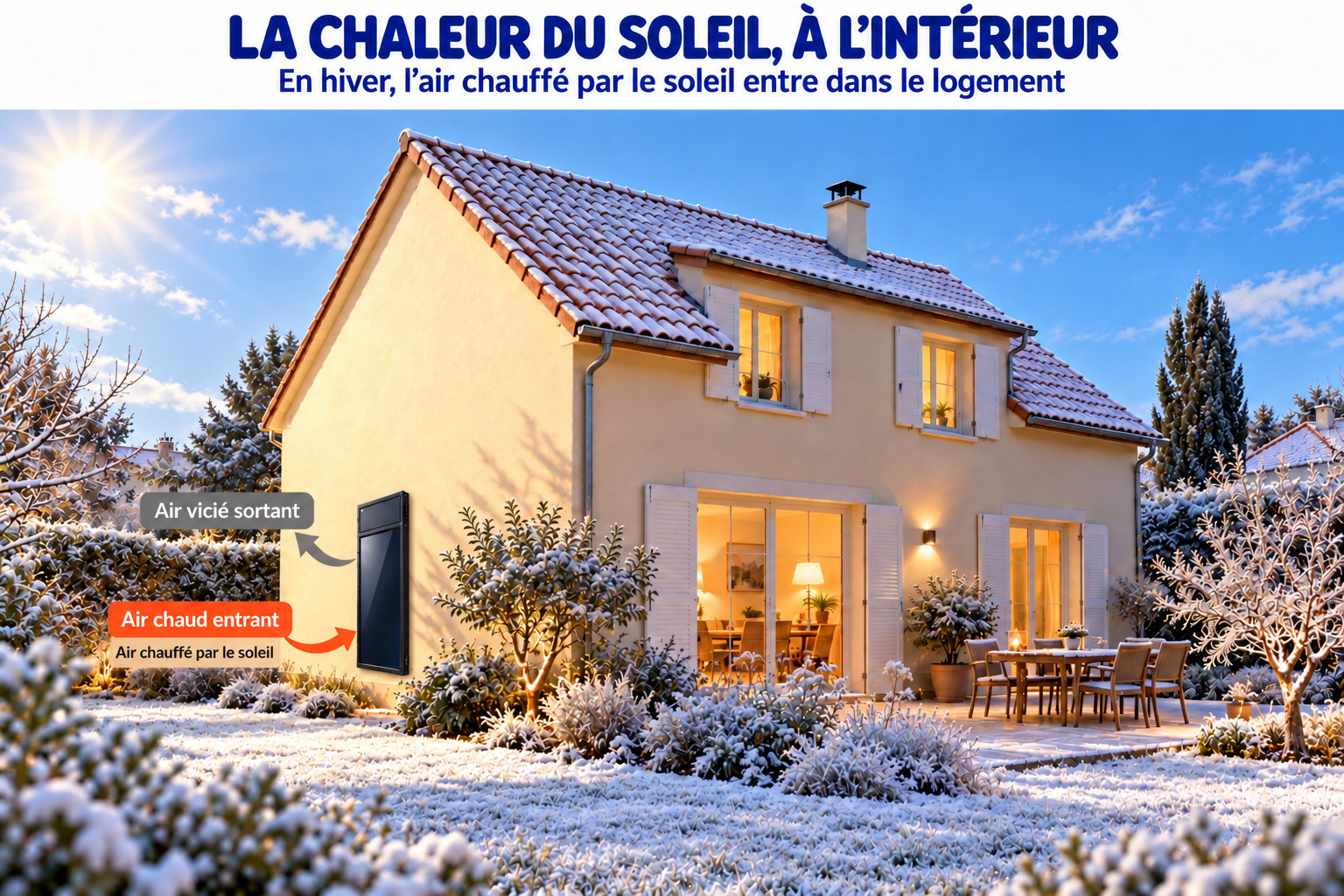 Maison en hiver avec circulation d’air solaire